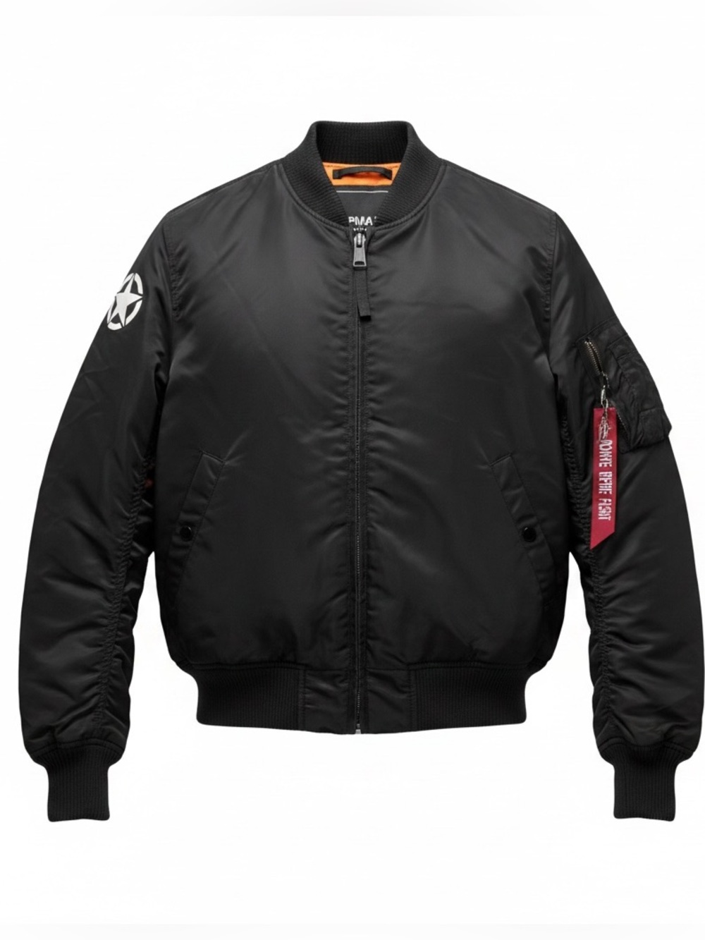Alpha Industries Black Bomber Jacket with Sleeve Star Patch
